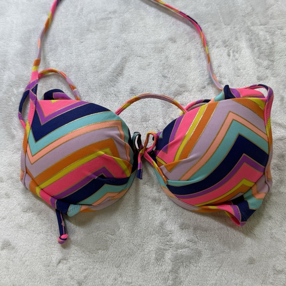 Victoria's Secret Bikini Top 32B Push Up Multicolor Striped Swim